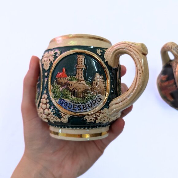 Vintage German Stein Mugs Set of 2 Castles in Germany Beer Wine Glasses - Picture 5 of 15